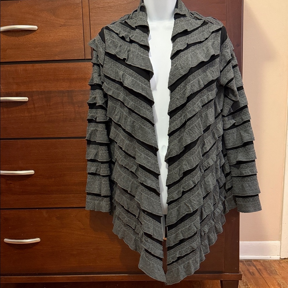 Frank Lyman Design Charcoal Ruffled Cardigan
